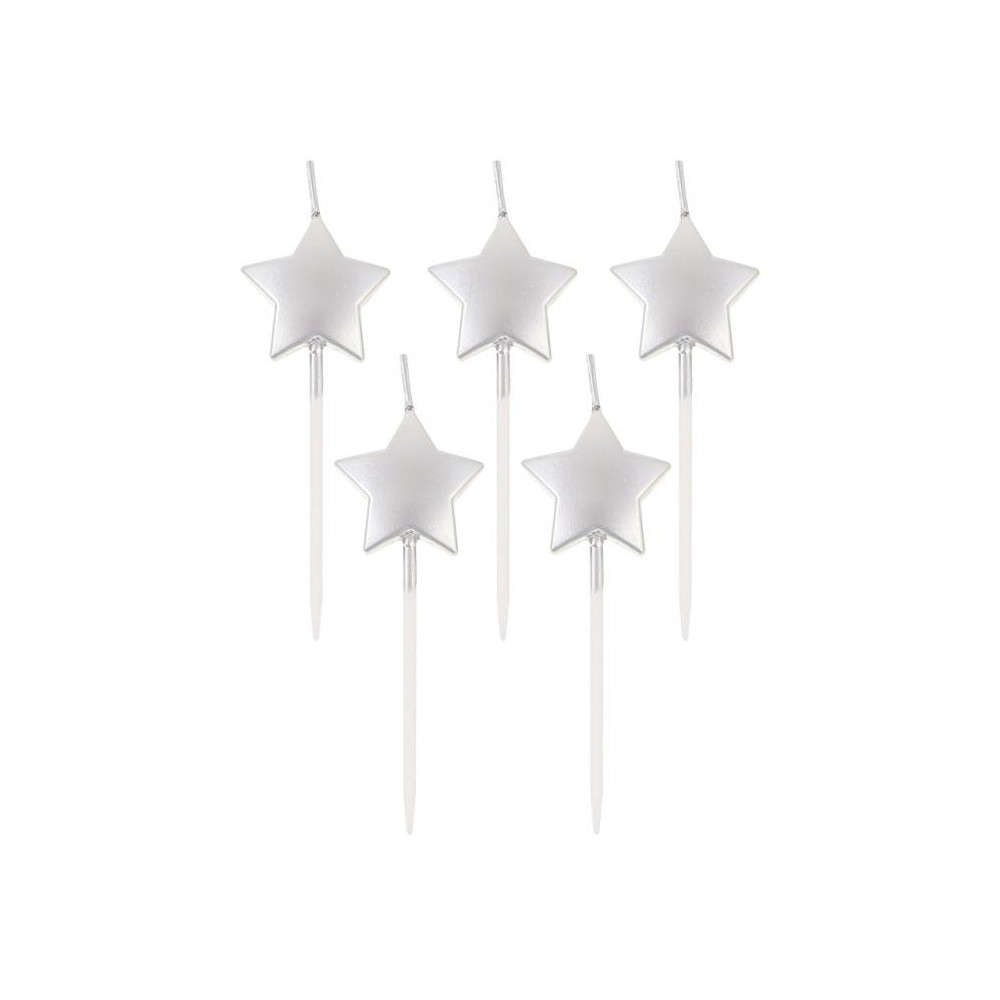 Star Metallic Silver Silver Birthday Candle Set of 5 pcs