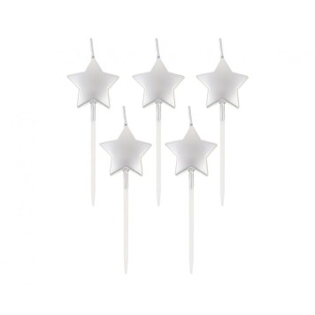 Star Metallic Silver Silver Birthday Candle Set of 5 pcs