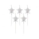 Star Metallic Silver Silver Birthday Candle Set of 5 pcs