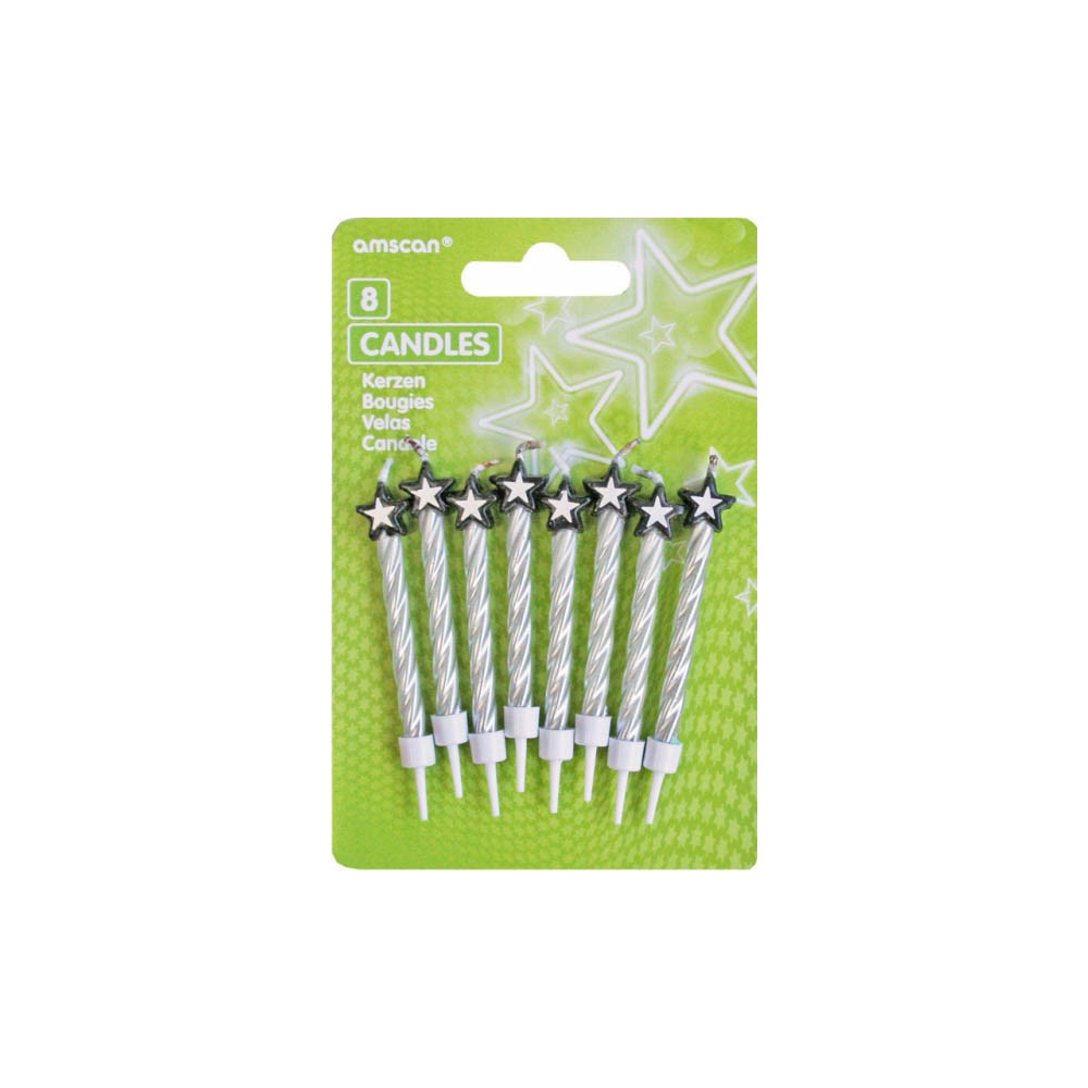 Colour Silver Silver Spiral Star Cake Candle, Set of 8