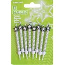 Colour Silver Silver Spiral Star Cake Candle, Set of 8