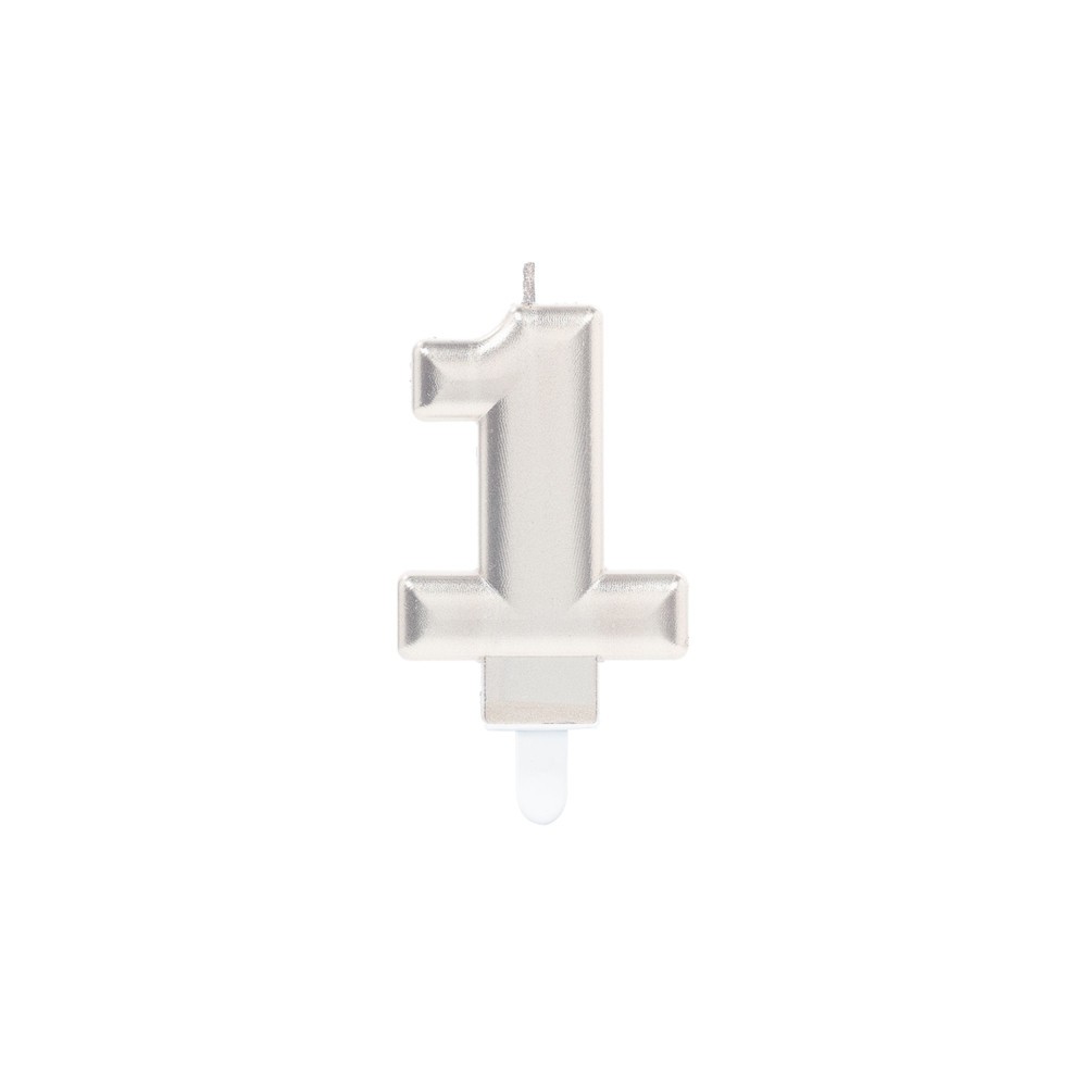 Number Silver Metallic Number Candle, Birthday Cake Candle Number 1