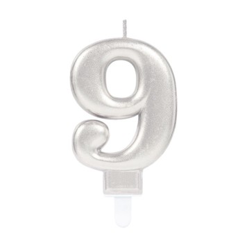 Number Silver, Silver numeral candle, cake candle number 9