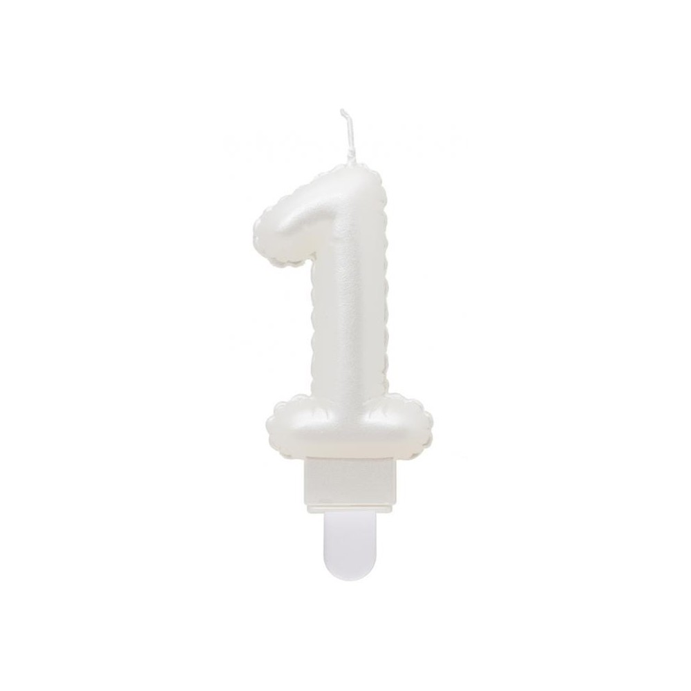 Number Pearly White number 1 candle, birthday cake candle