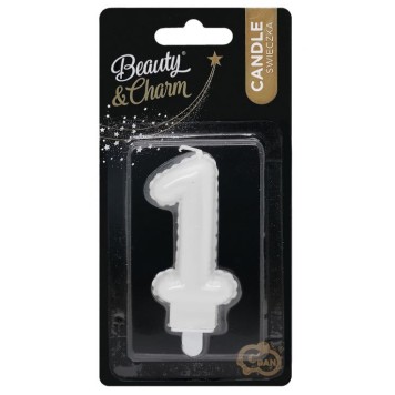 Number Pearly White number 1 candle, birthday cake candle