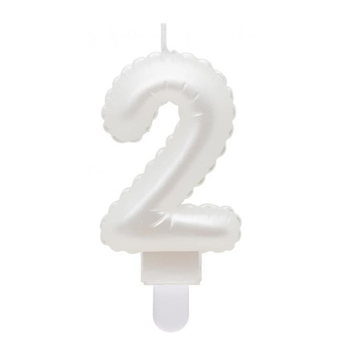 Number Pearly White number 2 decorative candle, cake candle