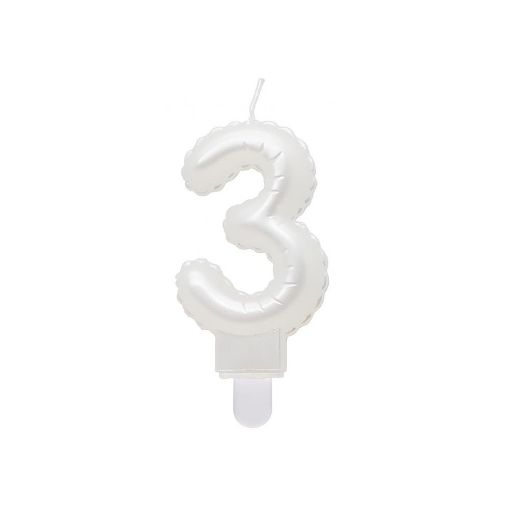 Number Pearly White number 3 candle, cake candle