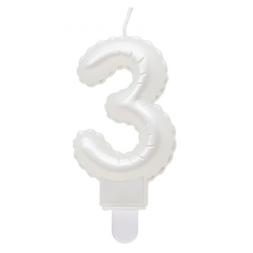 Number Pearly White number 3 candle, cake candle