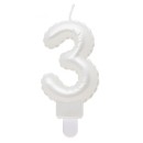 Number Pearly White number 3 candle, cake candle