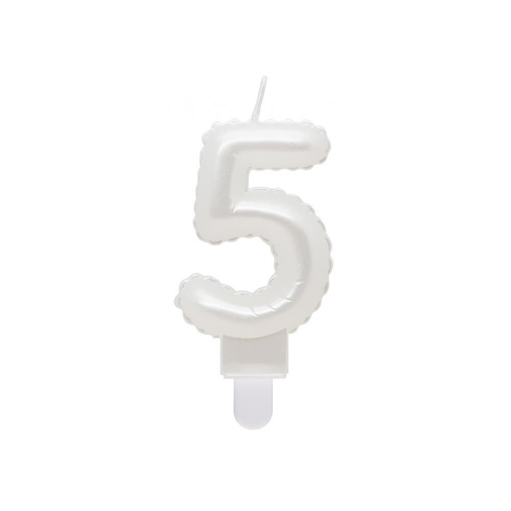 Number Pearly White number 5 candle, cake candle