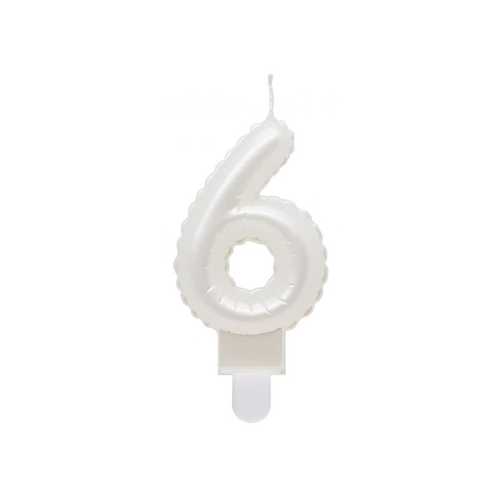 Number Pearly White Number 6 Birthday Candle