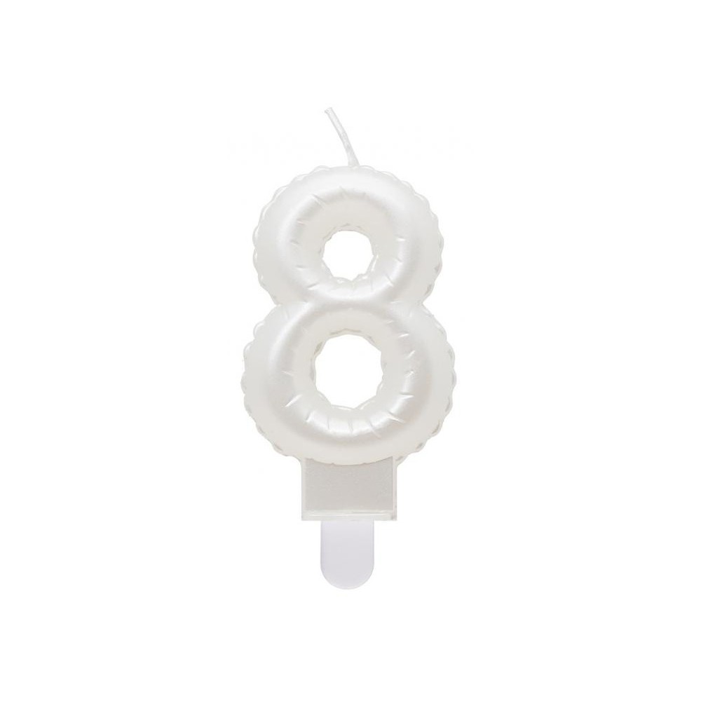 Number Pearly White number 8 candle, birthday candle