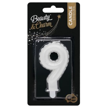 Number Pearly White number 9 candle, cake candle