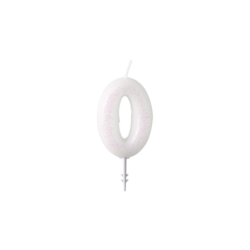 Colour White, White glitter candle 0-s 6.5 cm