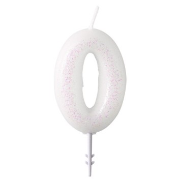 Colour White, White glitter candle 0-s 6.5 cm