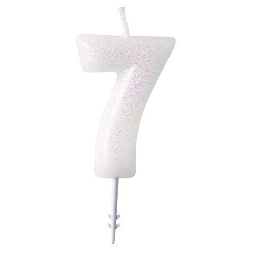 Colour White, White Glitter Candle Number 7 - 6.5 cm
