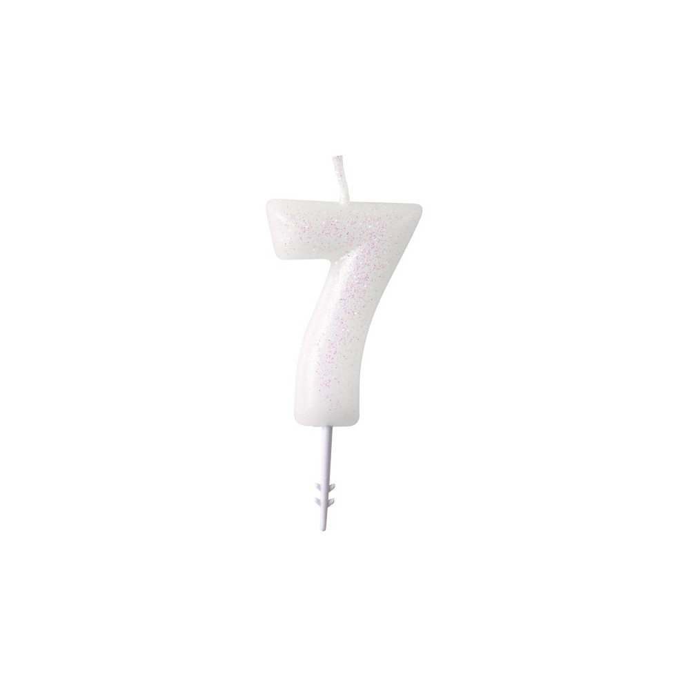 Colour White, White Glitter Candle Number 7 - 6.5 cm