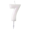 Colour White, White Glitter Candle Number 7 - 6.5 cm