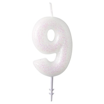 Colour White, White Glitter Candle 9, 6.5 cm