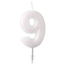 Colour White, White Glitter Candle 9, 6.5 cm