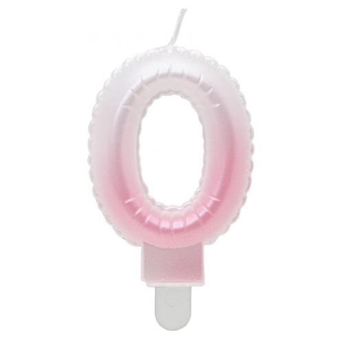 Number Ombre White-Pink number 0 candle, birthday candle