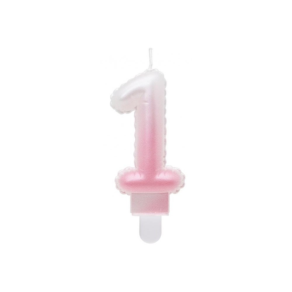Number Ombre White-Pink Number 1 Candle, Birthday Candle