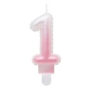 Number Ombre White-Pink Number 1 Candle, Birthday Candle
