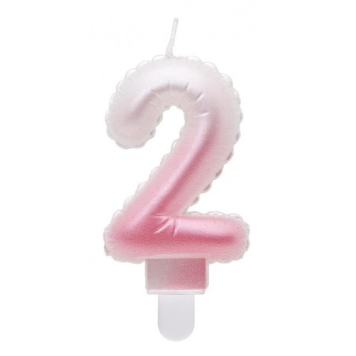 Number Ombre White-Pink number 2 birthday candle, cake candle