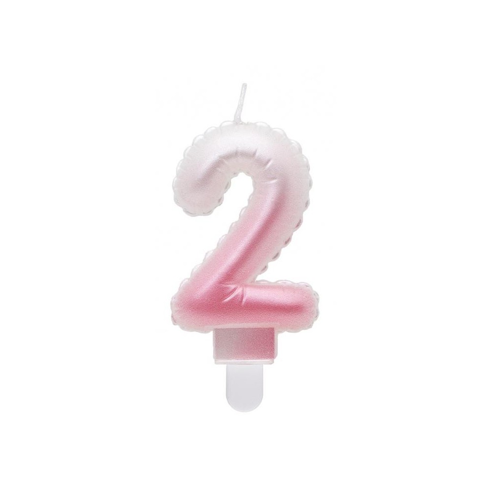 Number Ombre White-Pink number 2 birthday candle, cake candle