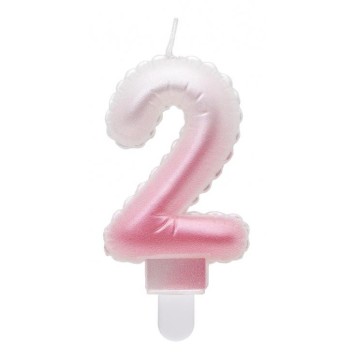 Number Ombre White-Pink number 2 birthday candle, cake candle