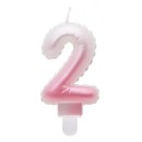Number Ombre White-Pink number 2 birthday candle, cake candle