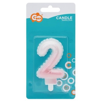 Number Ombre White-Pink number 2 birthday candle, cake candle