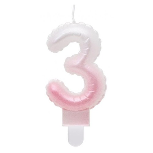 Number Ombre White-Pink number 3 candle, birthday candle