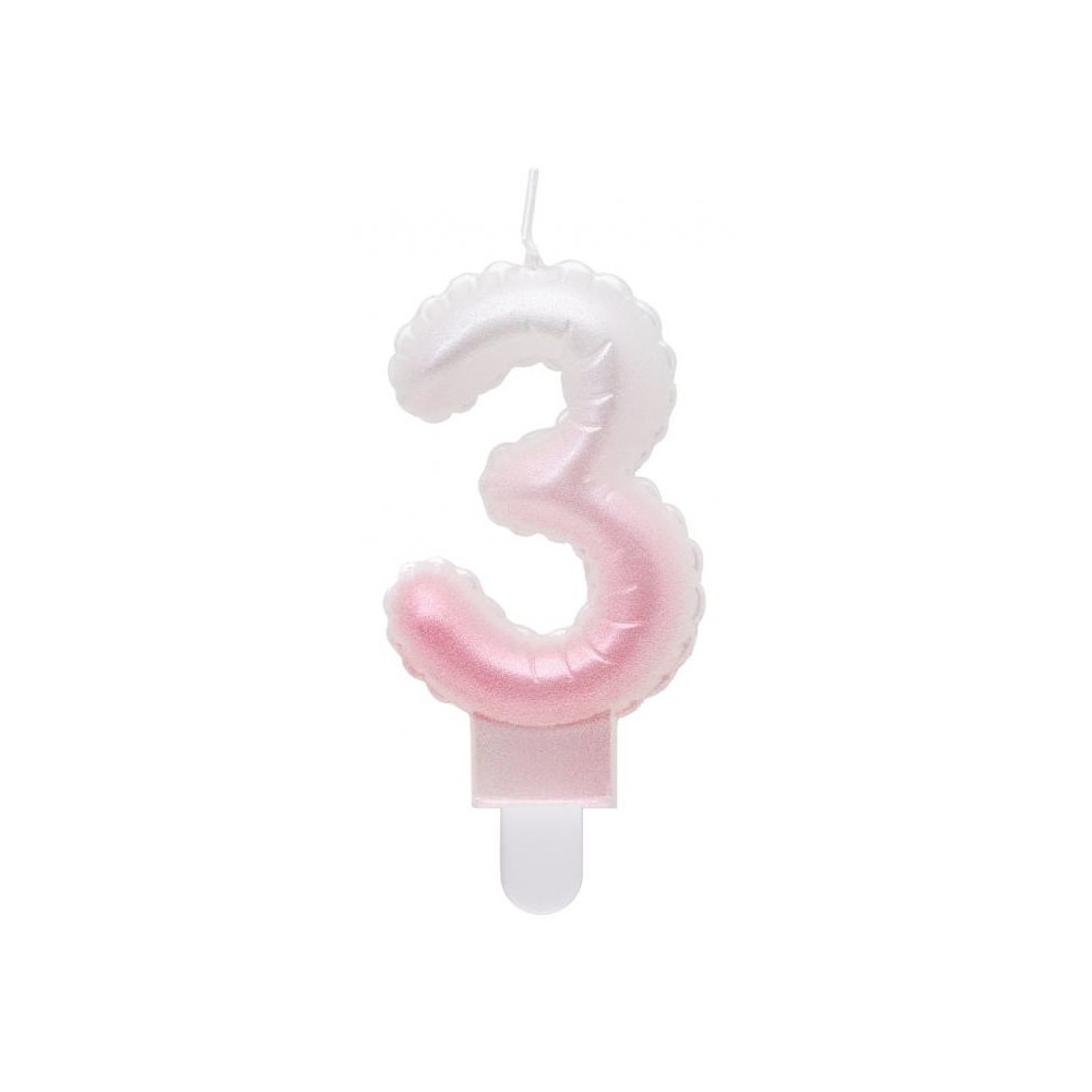 Number Ombre White-Pink number 3 candle, birthday candle