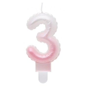 Number Ombre White-Pink number 3 candle, birthday candle