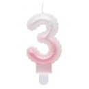 Number Ombre White-Pink number 3 candle, birthday candle
