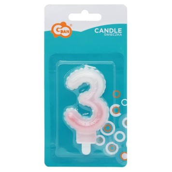 Number Ombre White-Pink number 3 candle, birthday candle