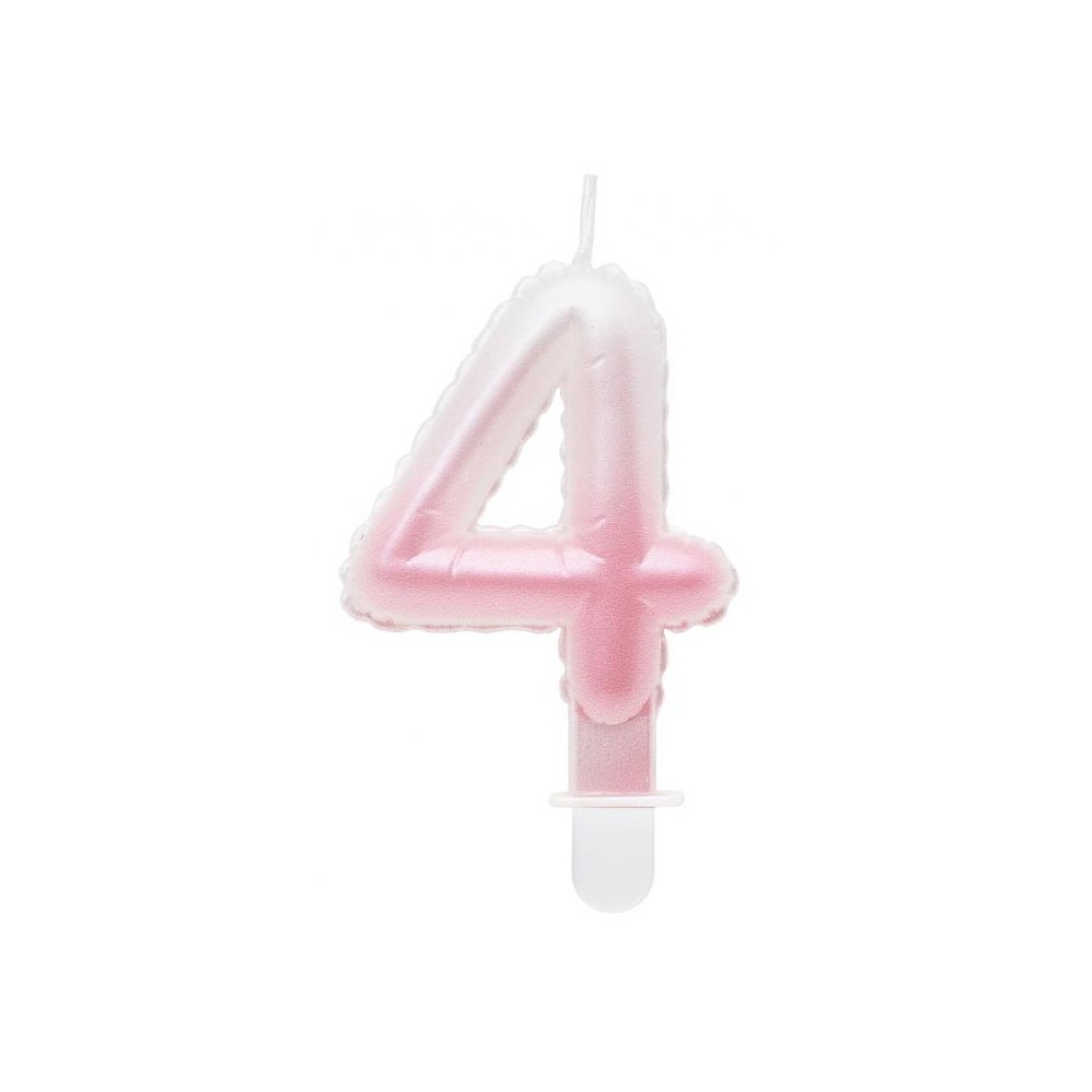 Number Ombre White-Pink number 4 candle, birthday candle