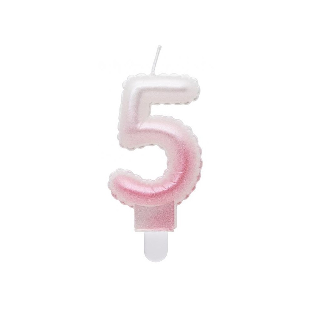 Number Ombre White-Pink Number 5 Candle, Cake Candle