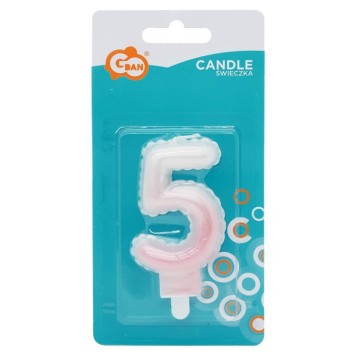Number Ombre White-Pink Number 5 Candle, Cake Candle