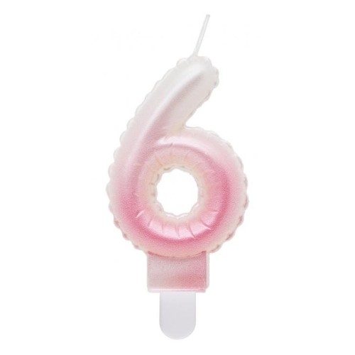 Number Ombre White-Pink number 6 birthday candle, cake candle