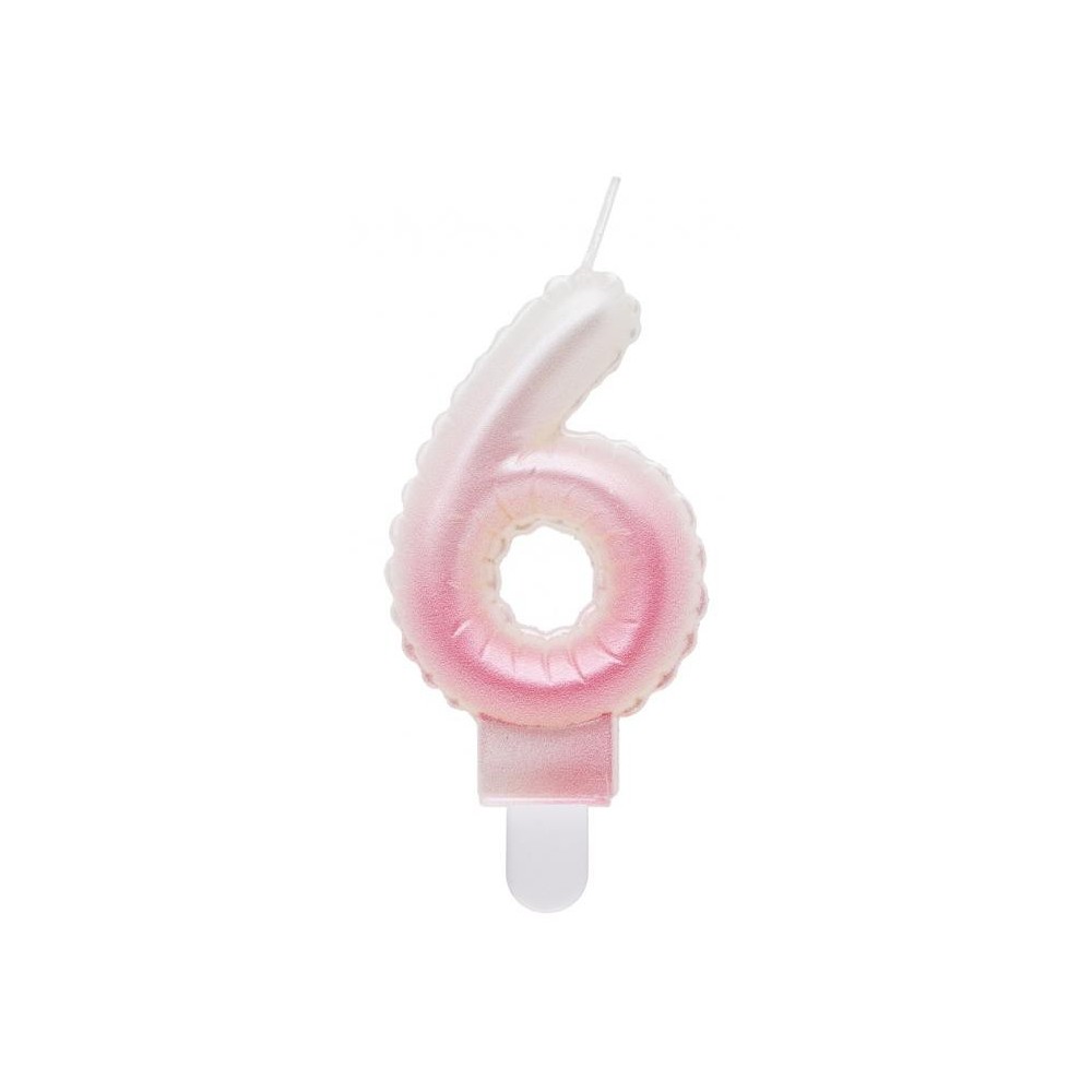 Number Ombre White-Pink number 6 birthday candle, cake candle