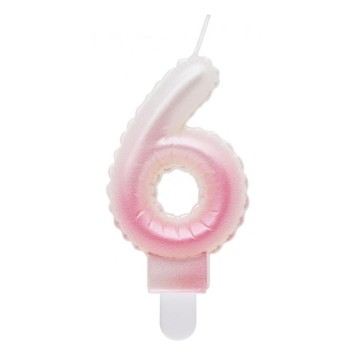 Number Ombre White-Pink number 6 birthday candle, cake candle