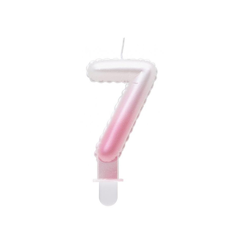 Number Ombre White-Pink number 7 candle, birthday candle