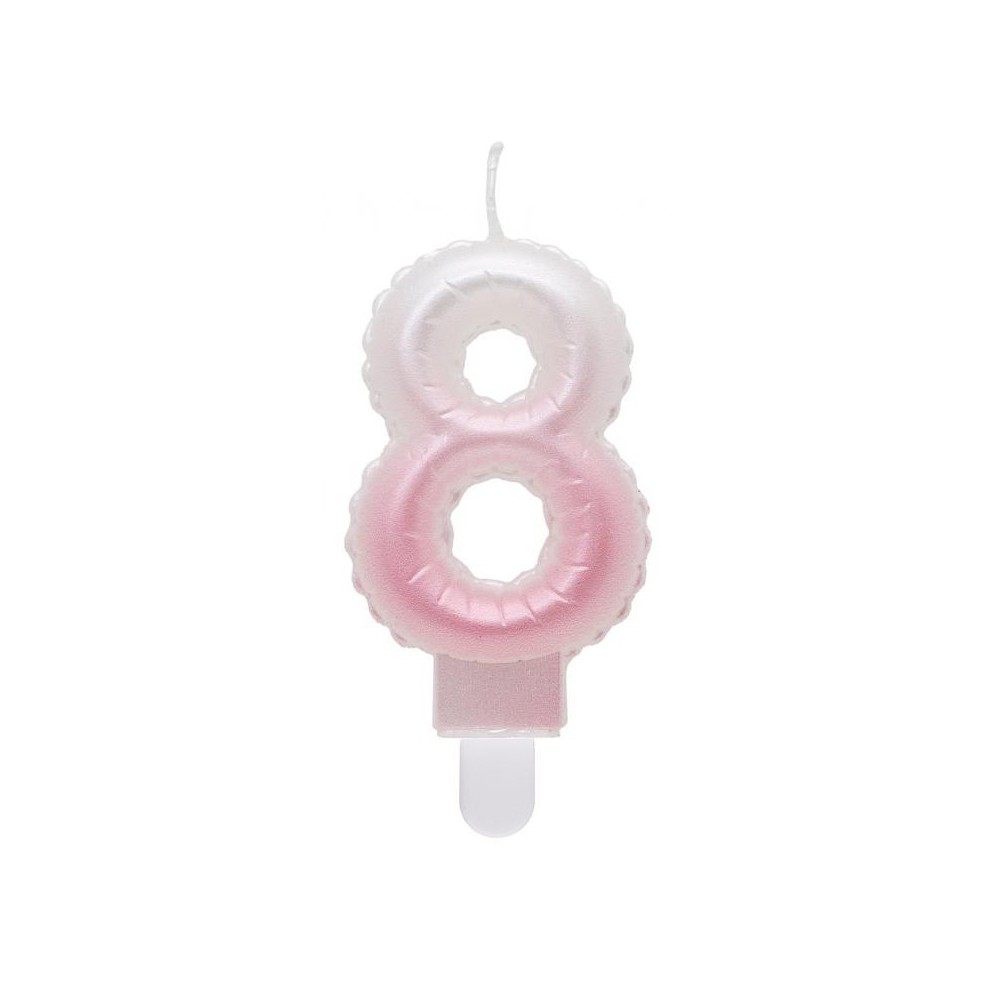 Number Ombre White-Pink number 8 candle, birthday candle