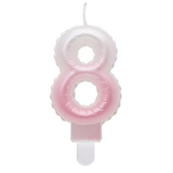 Number Ombre White-Pink number 8 candle, birthday candle