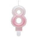 Number Ombre White-Pink number 8 candle, birthday candle
