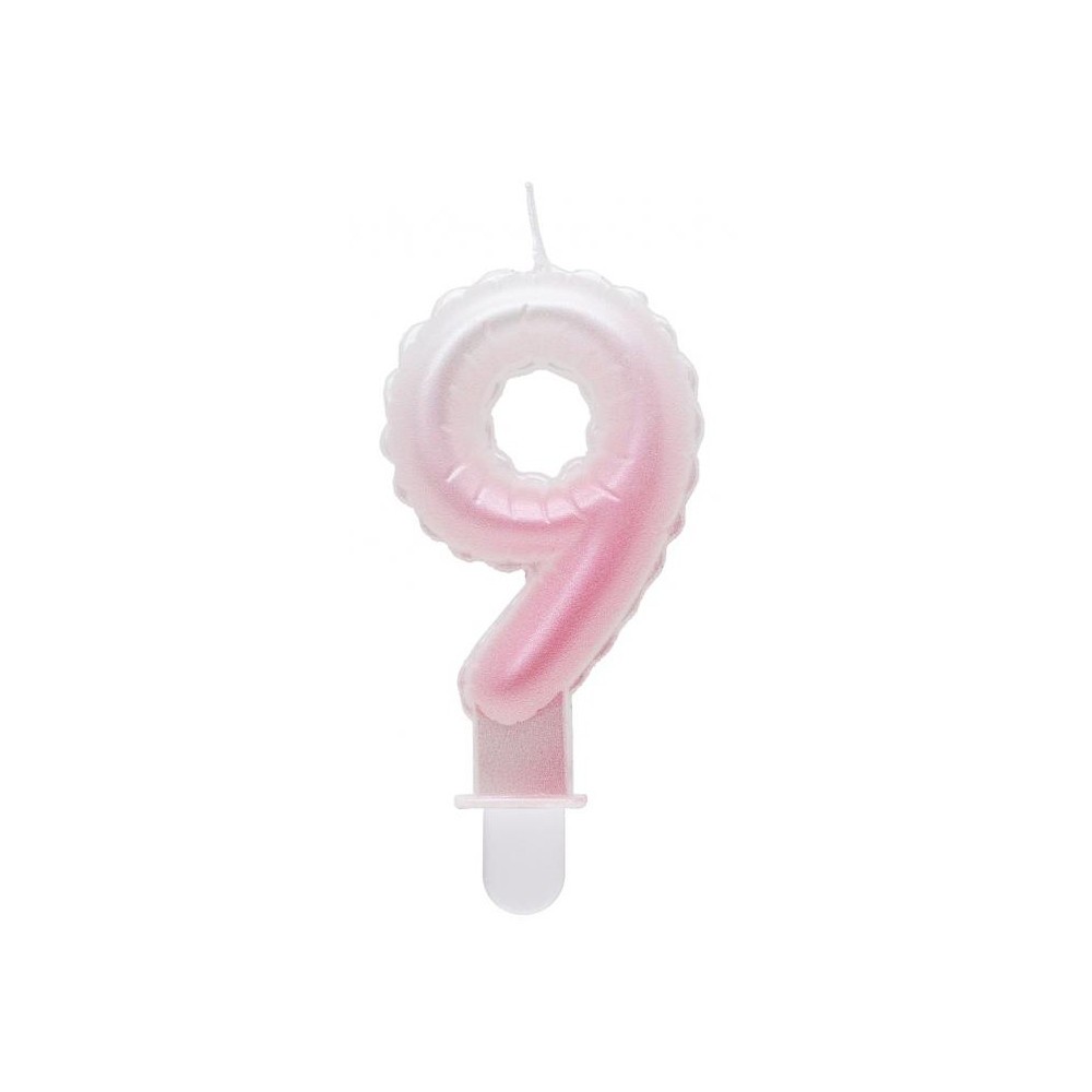 Number Ombre White-Pink number 9 candle, birthday candle