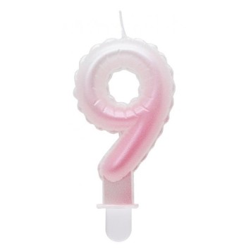 Number Ombre White-Pink number 9 candle, birthday candle