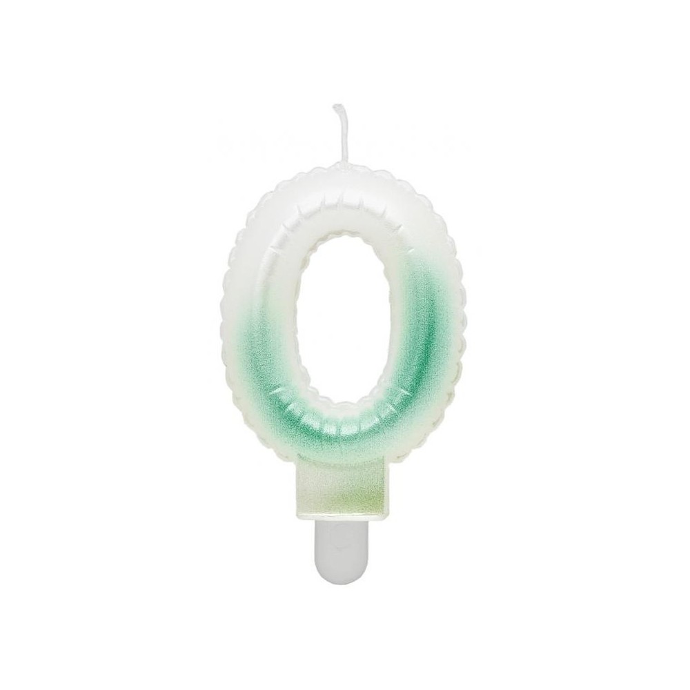 Number Ombre White-Green 0 numeral candle, birthday candle